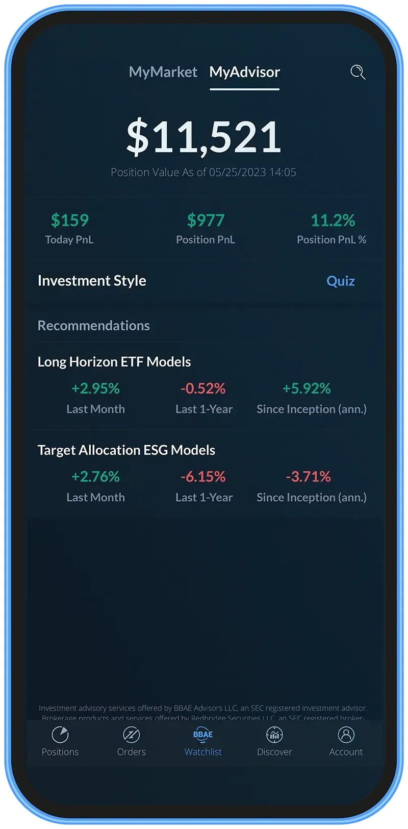 MyAdvisor in the BBAE app